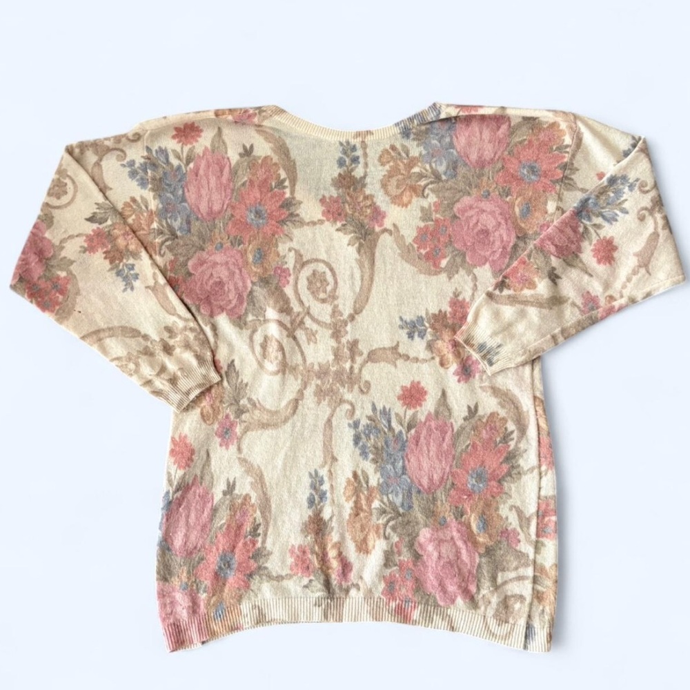 Vintage Express Tricot Floral Lambswool Angora Blend Sweater Made in Italy Sz XS
